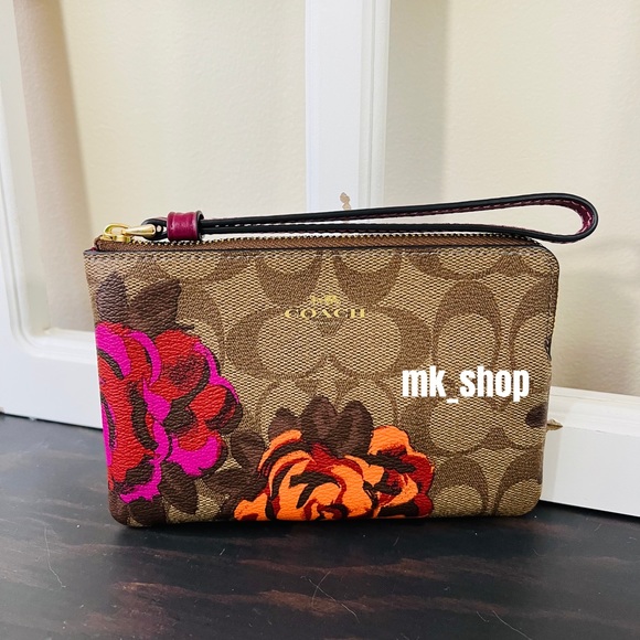 COACH Signature Canvas Corner Zip Wristlet Wallet Jumbo Floral Print - Picture 2 of 13